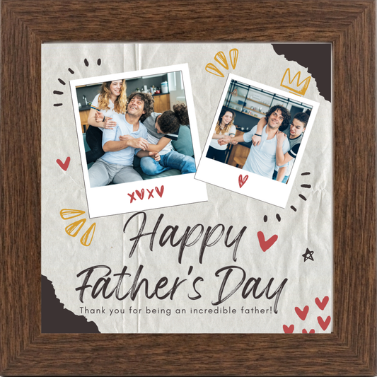 Personalized Father's Day Polaroid Photo Frame for Dad | Custom 2-Photo Memory Gift | 5x5 Tabletop Frame