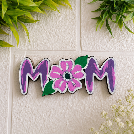 Handmade MOM Fridge Magnet | Floral Wooden Refrigerator Magnets