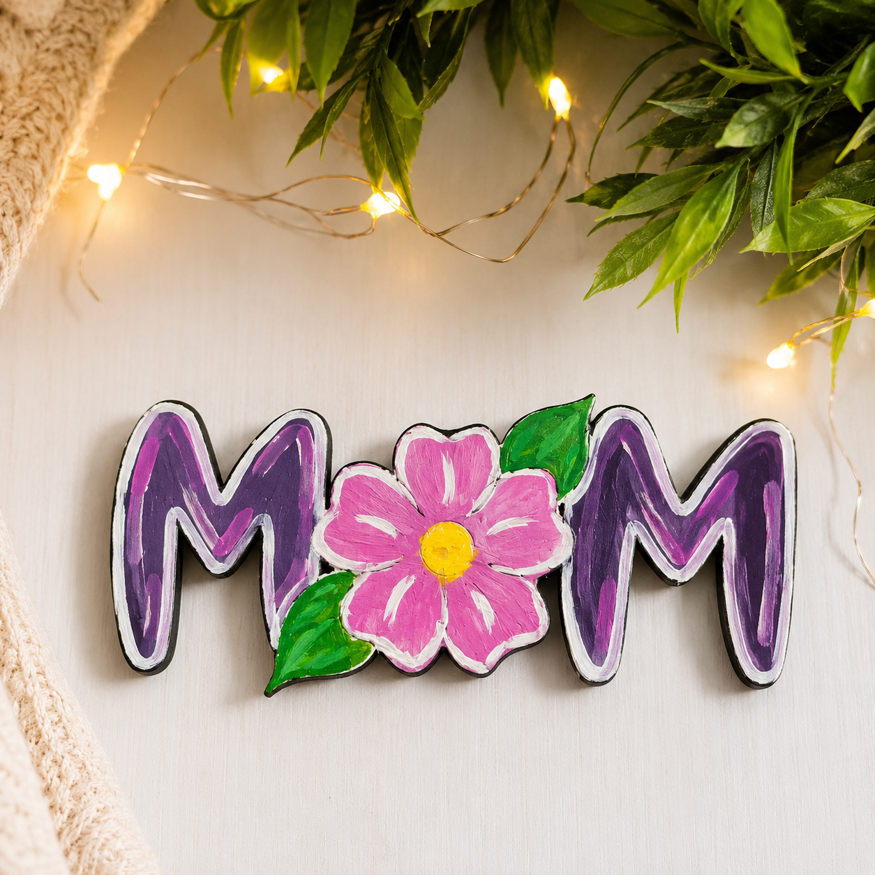 Handmade MOM Fridge Magnet Combo Set of 2 | Floral Wooden Refrigerator Magnets