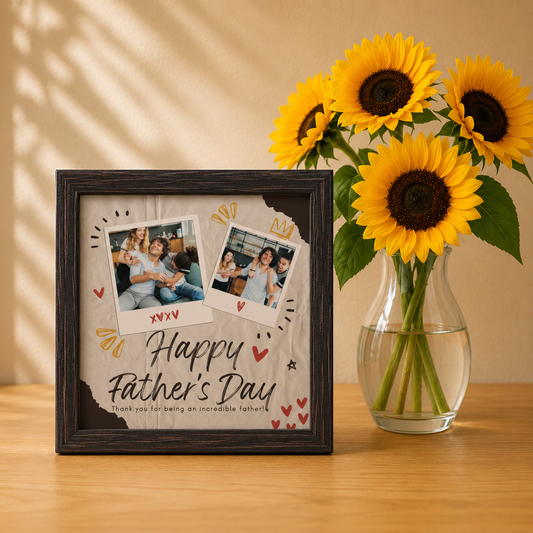Personalized Father's Day Polaroid Photo Frame for Dad | Custom 2-Photo Memory Gift | 5x5 Tabletop Frame