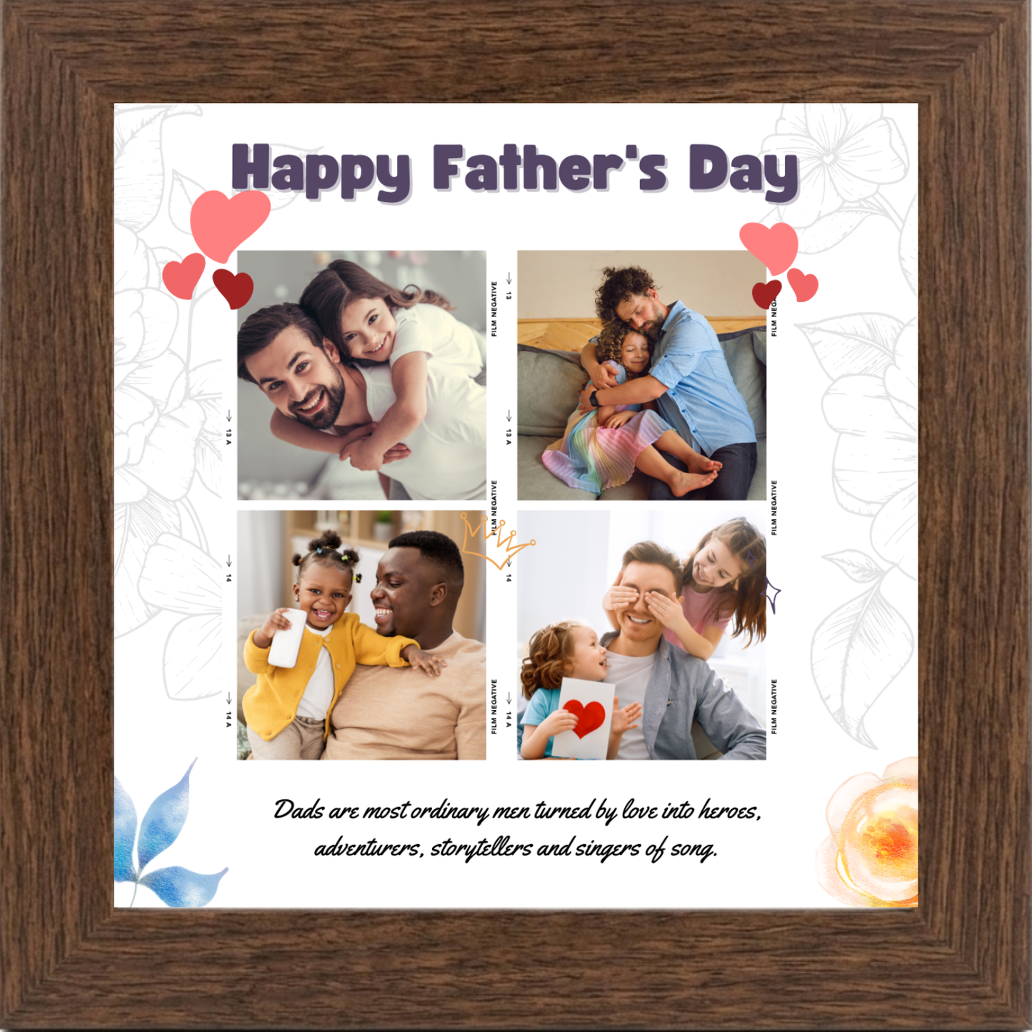 Personalized Father's Day Collage Photo Frame for Dad | 4 Photo Memory Gift | 5x5 Tabletop Frame