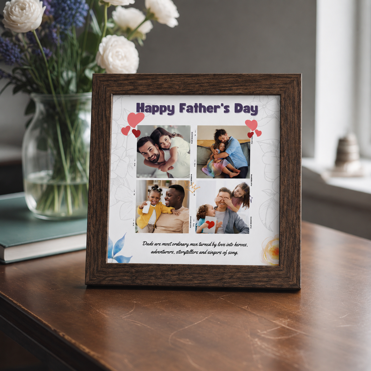 Personalized Father's Day Collage Photo Frame for Dad | 4 Photo Memory Gift | 5x5 Tabletop Frame