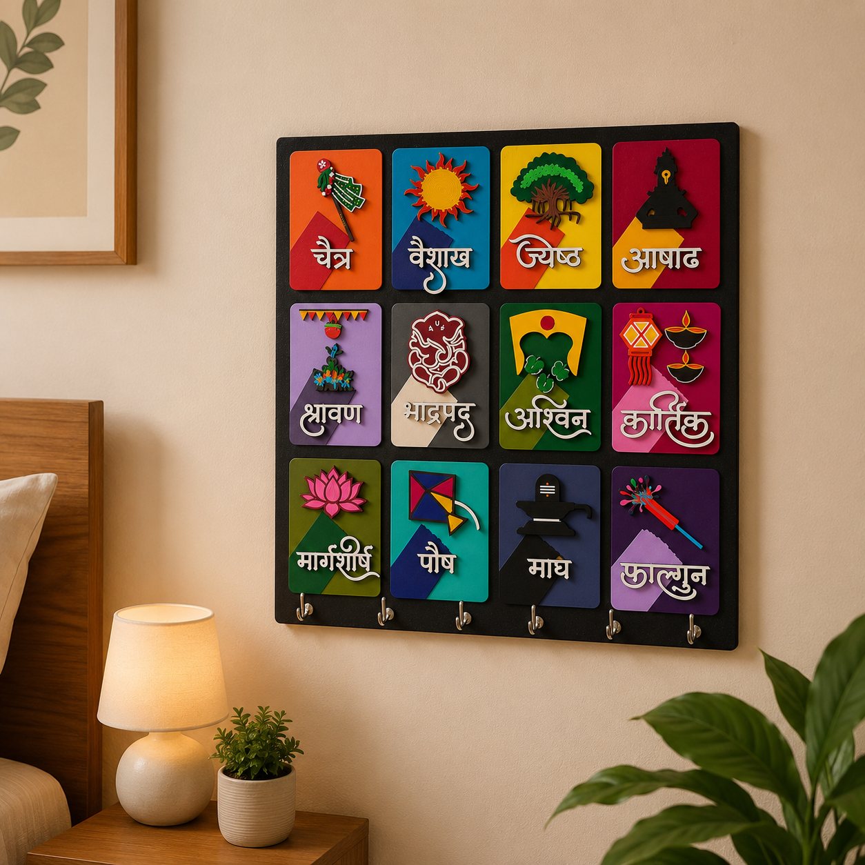 Handcrafted Marathi Calendar Key Holder | 10x11 Inch Traditional Marathi Months Decor