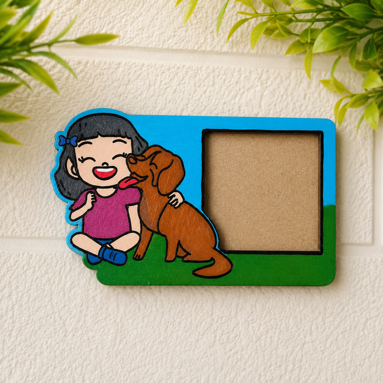 Personalized Girl & Dog Photo Fridge Magnet | Custom Pet & Child Memory Magnet