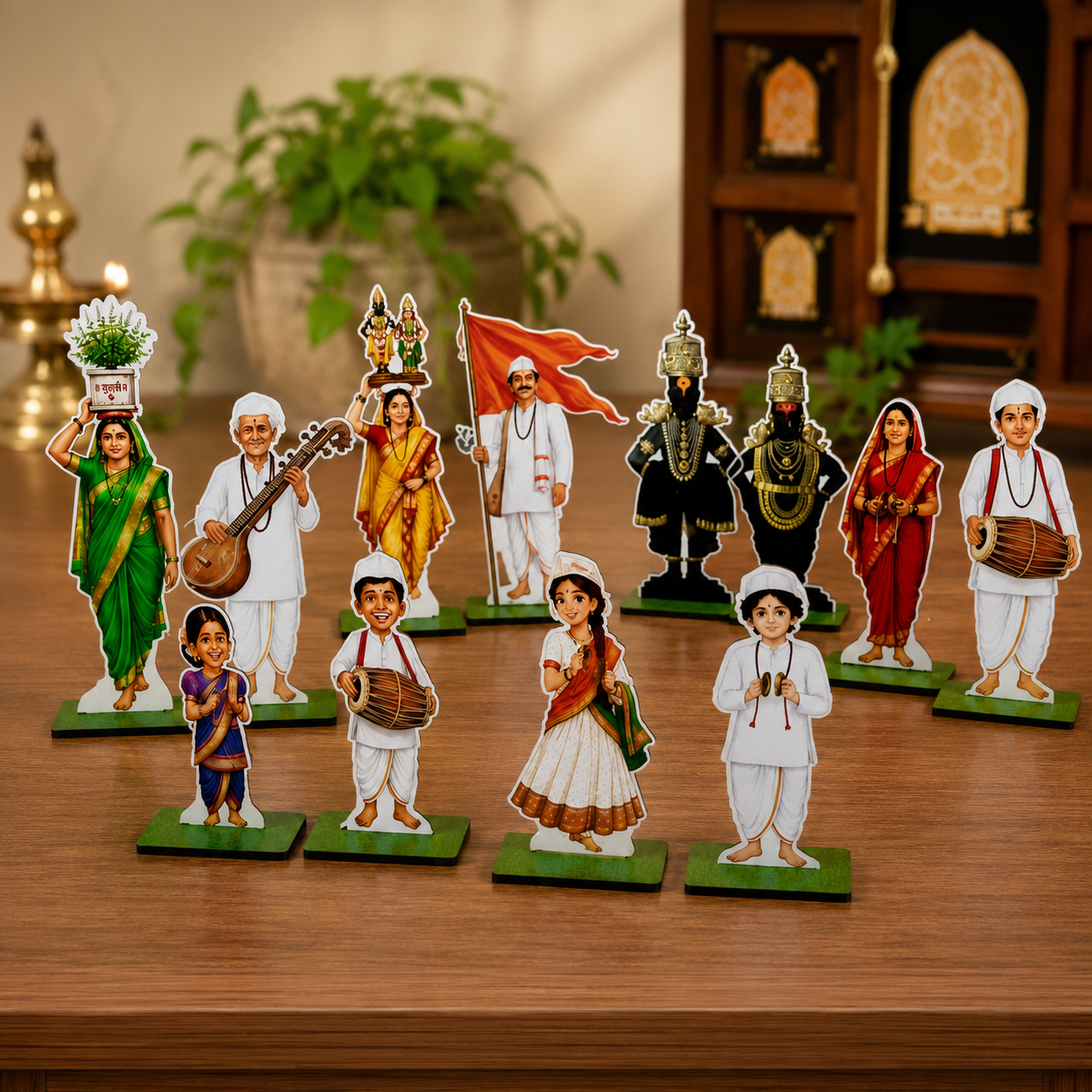 Varkari Family MDF 12-Members Wari Collection | Handmade Marathi Decorative Figurines