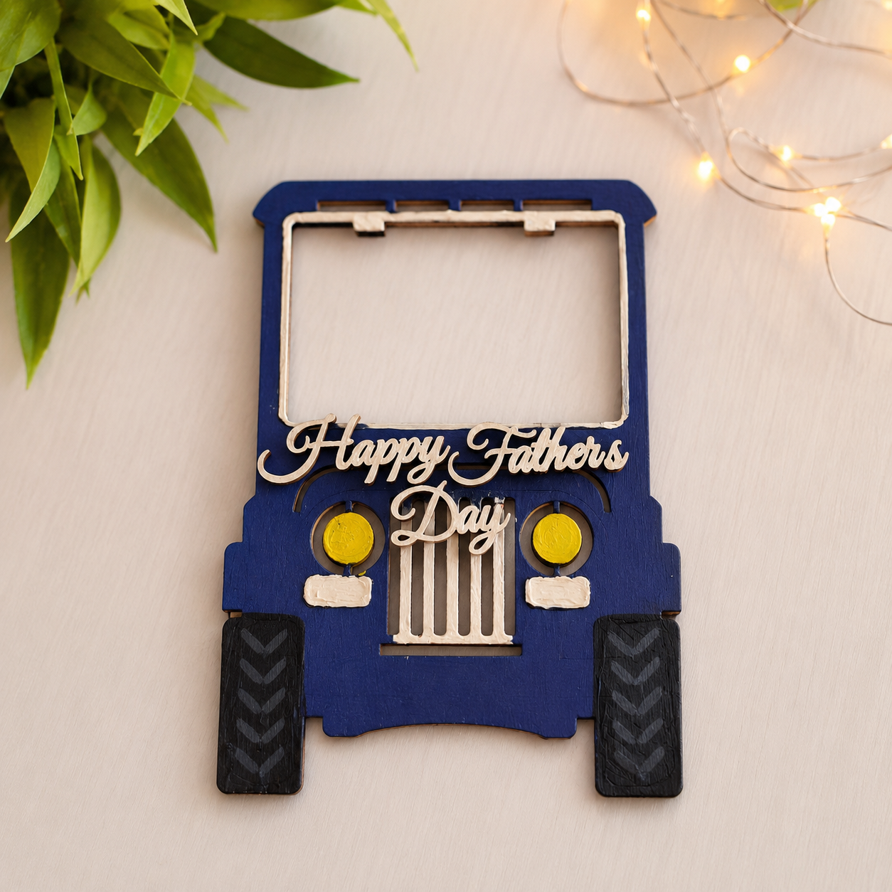 Personalized Father's Day Jeep Fridge Magnet with Photo | Handmade Wooden Refrigerator Magnet | Custom Dad & Son Photo Frame Magnet | Father's Day Gift for Dad
