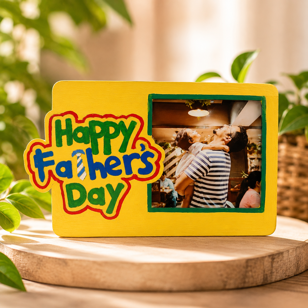 Father & Son Photo Frame Fridge Magnet | Father's Day Special Handmade Wooden Magnet