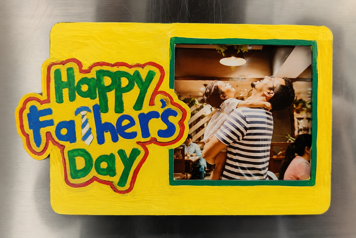 Father & Son Photo Frame Fridge Magnet | Father's Day Special Handmade Wooden Magnet