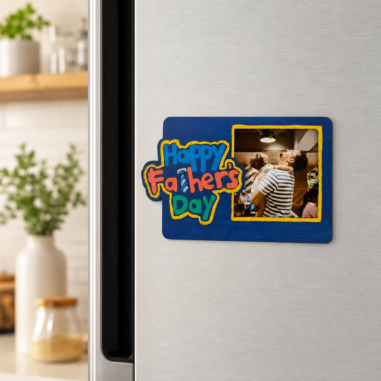 Father & Son Photo Frame Fridge Magnet | Father's Day Special Handmade Wooden Magnet