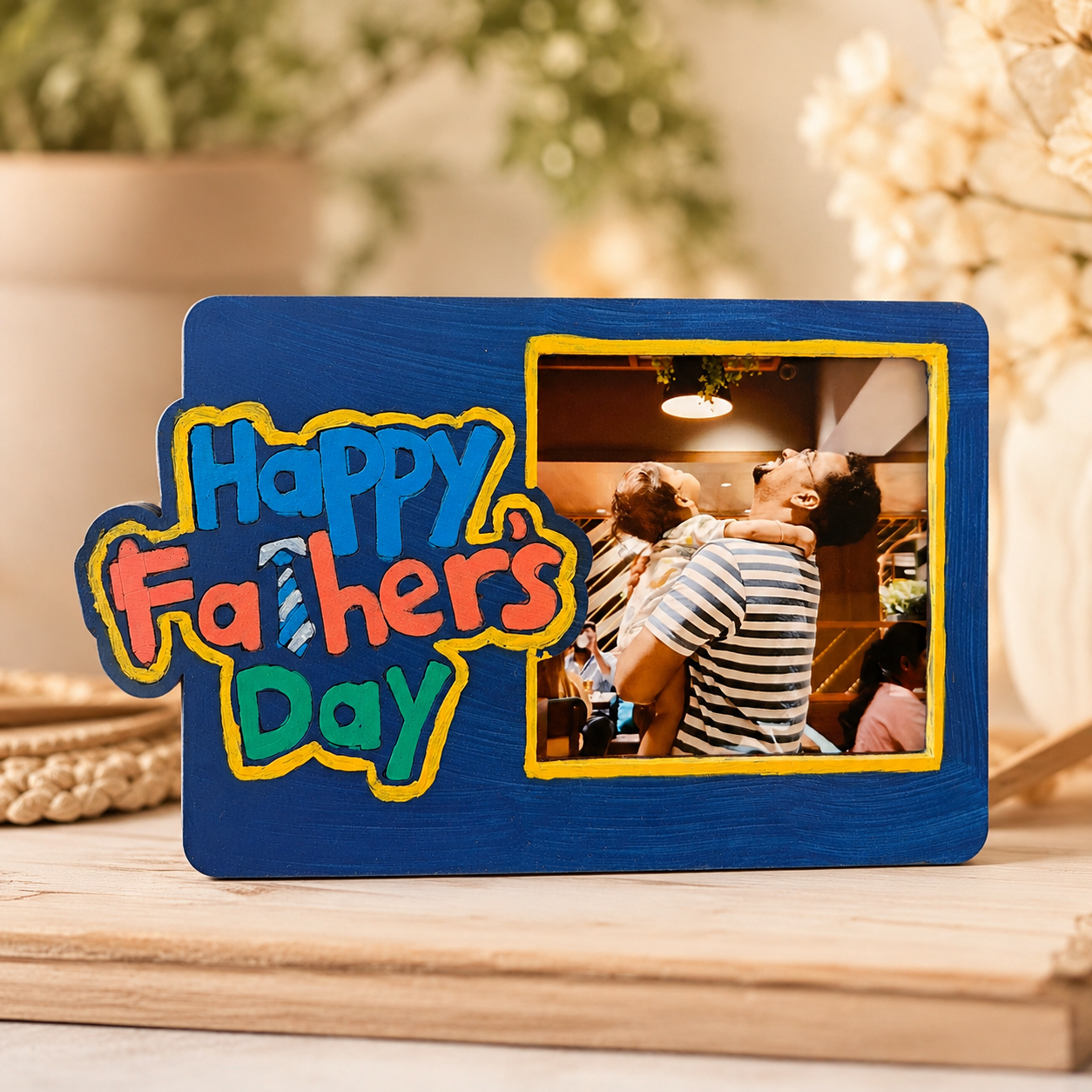 Father & Son Photo Frame Fridge Magnet | Father's Day Special Handmade Wooden Magnet