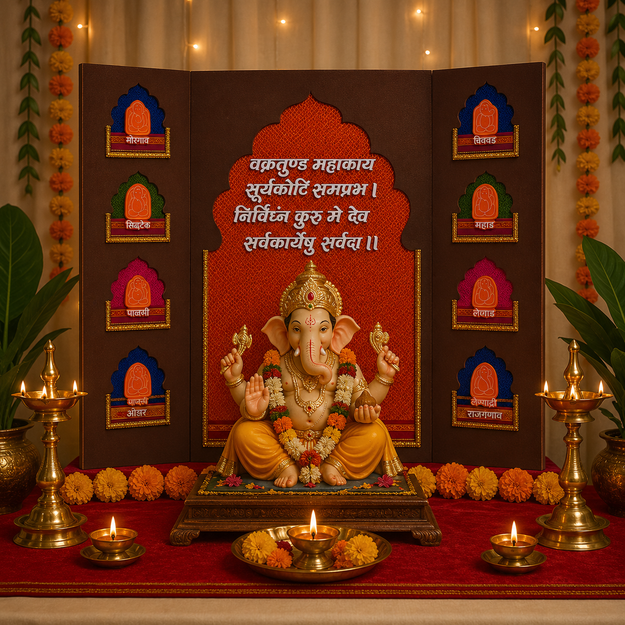 Ashtavinayak Ganpati Backdrop | Premium MDF & Acrylic Ganesh Decoration Panel (2 ft x 2 ft)