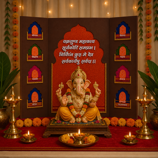 Ashtavinayak Ganpati Backdrop | Premium MDF & Acrylic Ganesh Decoration Panel (2 ft x 2 ft)