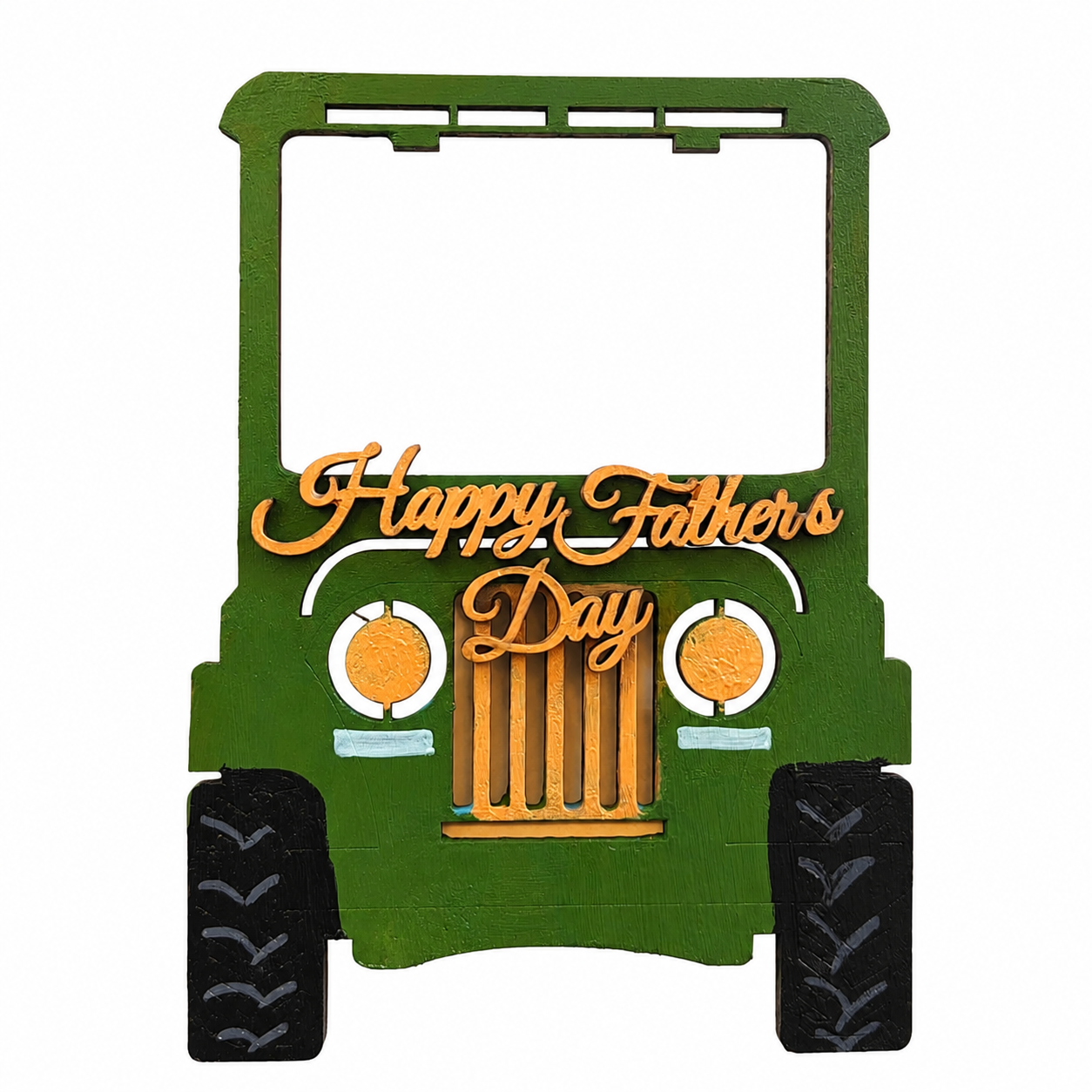 Personalized Father's Day Jeep Fridge Magnet with Photo | Handmade Wooden Refrigerator Magnet | Custom Dad & Son Photo Frame Magnet | Father's Day Gift for Dad