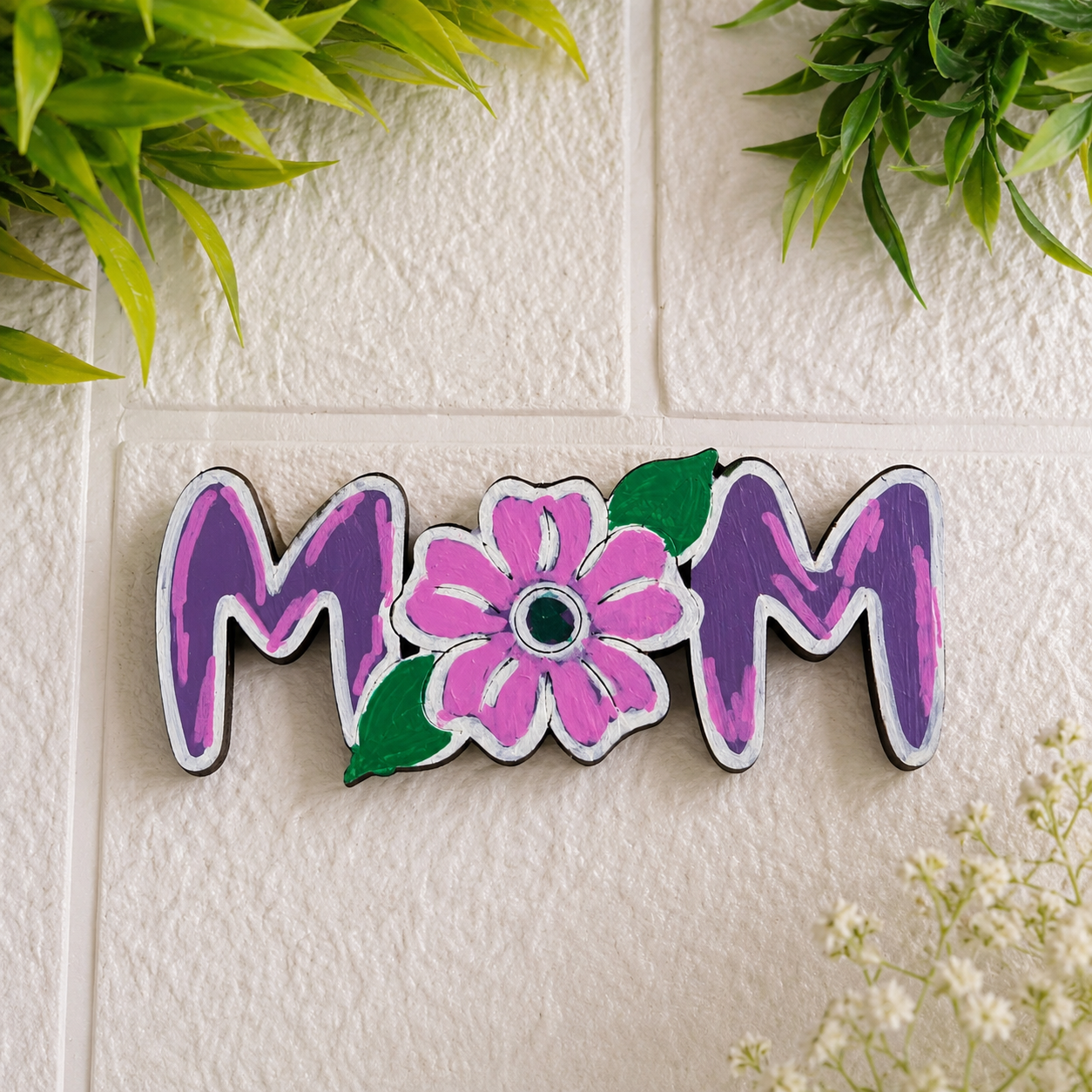 Handmade MOM Fridge Magnet Combo Set of 2 | Floral Wooden Refrigerator Magnets