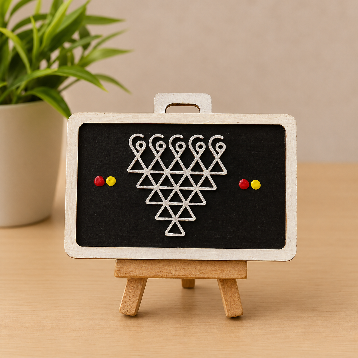 Saraswati Yantra Wooden Fridge Magnet | Symbol of Wisdom & Learning