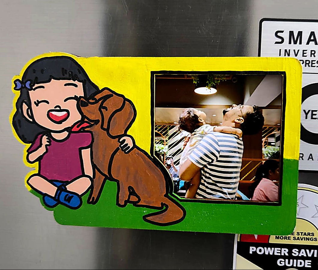 Personalized Girl & Dog Photo Fridge Magnet | Custom Pet & Child Memory Magnet